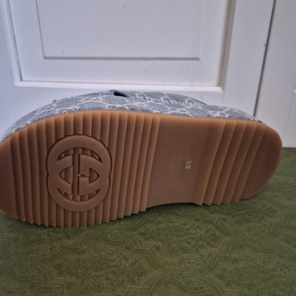 Gucci Denim Blue Patterned Slides - Picture 5 of 7